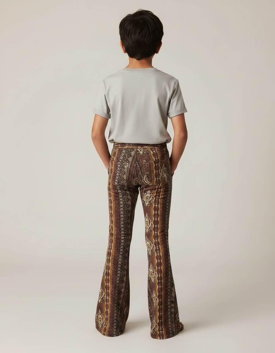 Pantalon Patte D'Éléphant Marron Imprimé Évasé Décontracté Enfant - Maille - vue 2