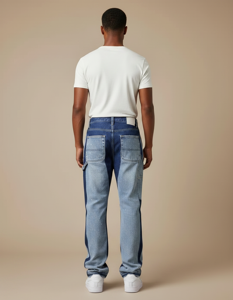 Pantalon Patte D'Éléphant Jean Bicolore Décontracté Peintures Évasé Homme - Multicolore - vue 2