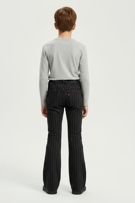 Pantalon Patte D'Éléphant Noir Rayé Vintage Décontracté Enfant - Gabardine - vue 2