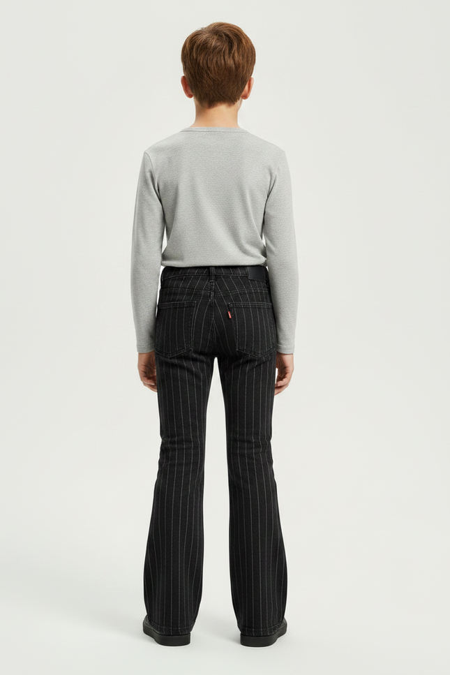 Pantalon Patte D'Éléphant Noir Rayé Vintage Décontracté Enfant - Gabardine - vue 2
