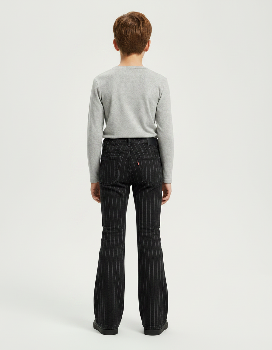 Pantalon Patte D'Éléphant Noir Rayé Vintage Décontracté Enfant - Gabardine - vue 2