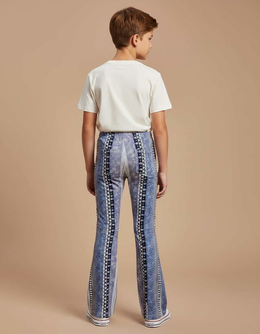 Pantalon Patte D'Éléphant Imprimé Bleu Élastique Ajusté Enfant - Polyester - vue 2