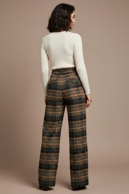Pantalon Patte D'Éléphant Écossais Ample Taille Haute Hiver - Multicolore Tweed - vue 2