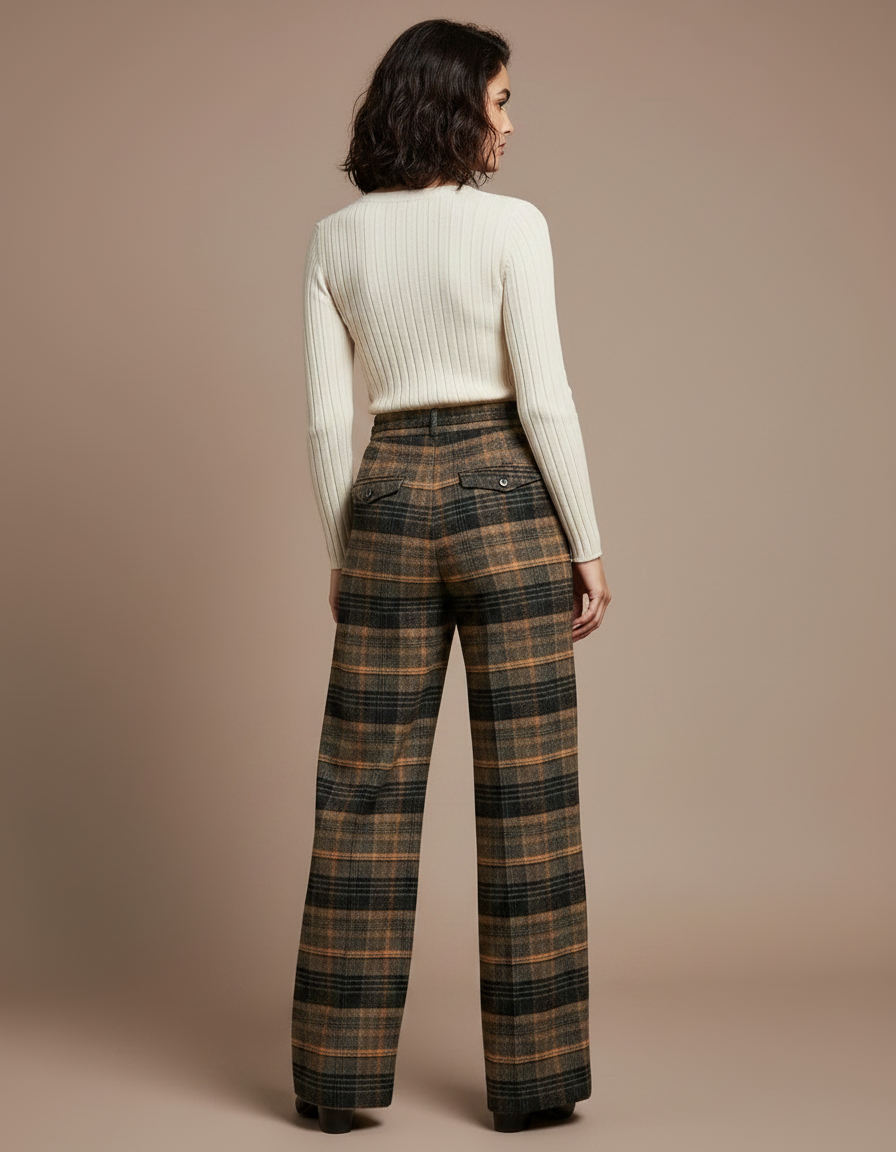 Pantalon Patte D'Éléphant Écossais Ample Taille Haute Hiver - Multicolore Tweed - vue 2