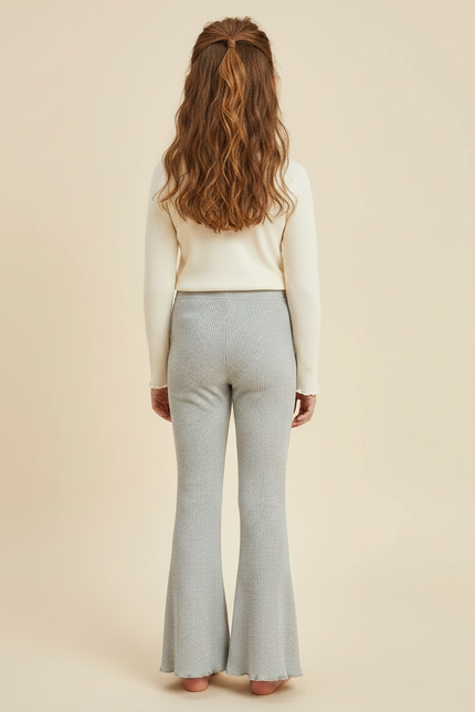 Pantalon Patte D'Éléphant Côtelé Gris Enfant Évasé Confortable - Maille - vue 2