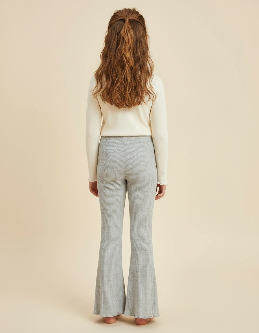Pantalon Patte D'Éléphant Côtelé Gris Enfant Évasé Confortable - Maille - vue 2
