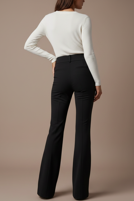 Pantalon Patte D'Éléphant Noir Taille Haute Évasé Fluide Femme - Polyester - vue 2