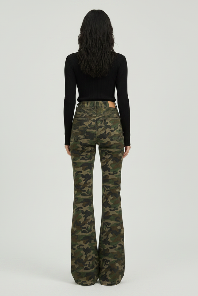 Pantalon Patte D'Éléphant Camouflage Militaire Évasé Rétro Femme - Imprimé Toile - vue 2