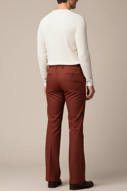 Pantalon Patte D'Éléphant Homme Rouge Brique Formel Élégant - Bordeaux Polyester - vue 2
