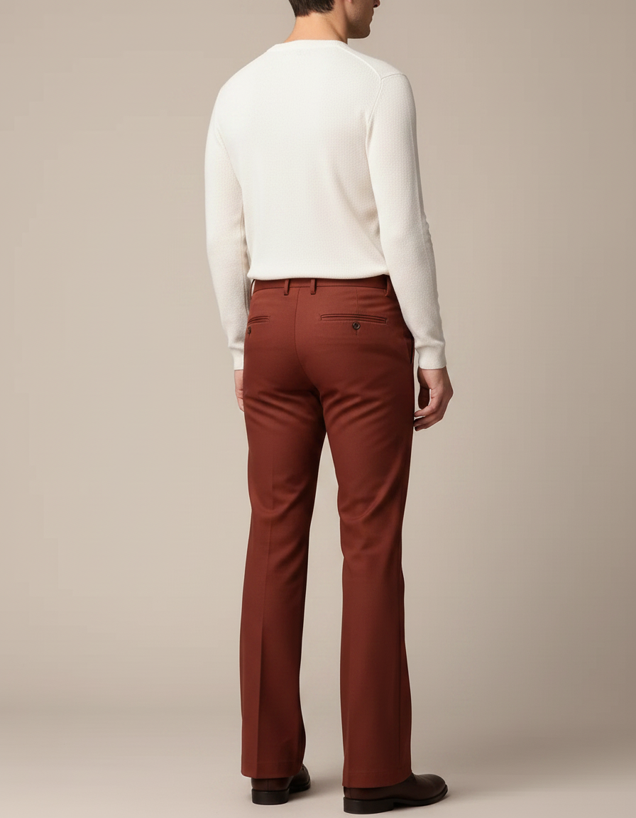 Pantalon Patte D'Éléphant Homme Rouge Brique Formel Élégant - Bordeaux Polyester - vue 2