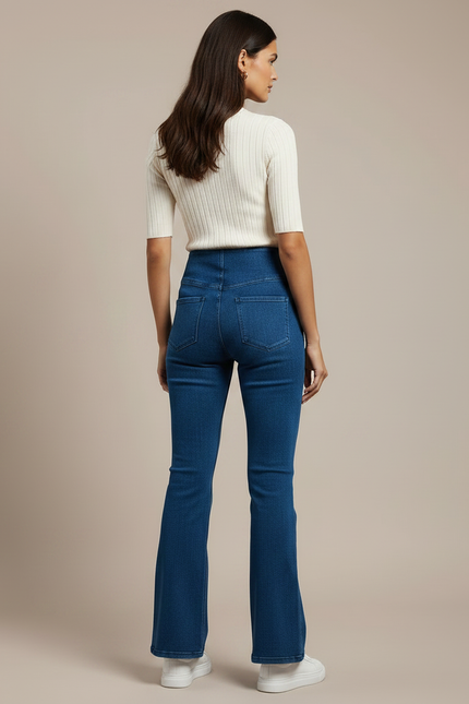 Pantalon Patte D'Éléphant Jean Bleu Taille Haute Évasé Femme - vue 2