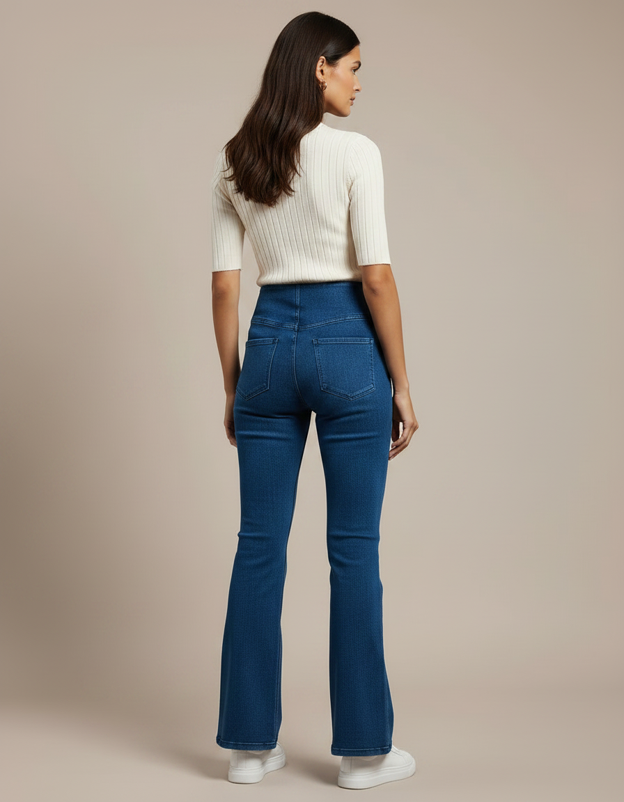 Pantalon Patte D'Éléphant Jean Bleu Taille Haute Évasé Femme - vue 2