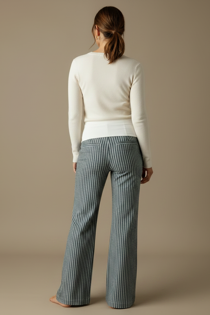 Pantalon Patte D'Éléphant Rayé Bleu Marine Confortable Décontracté - Maille - vue 2