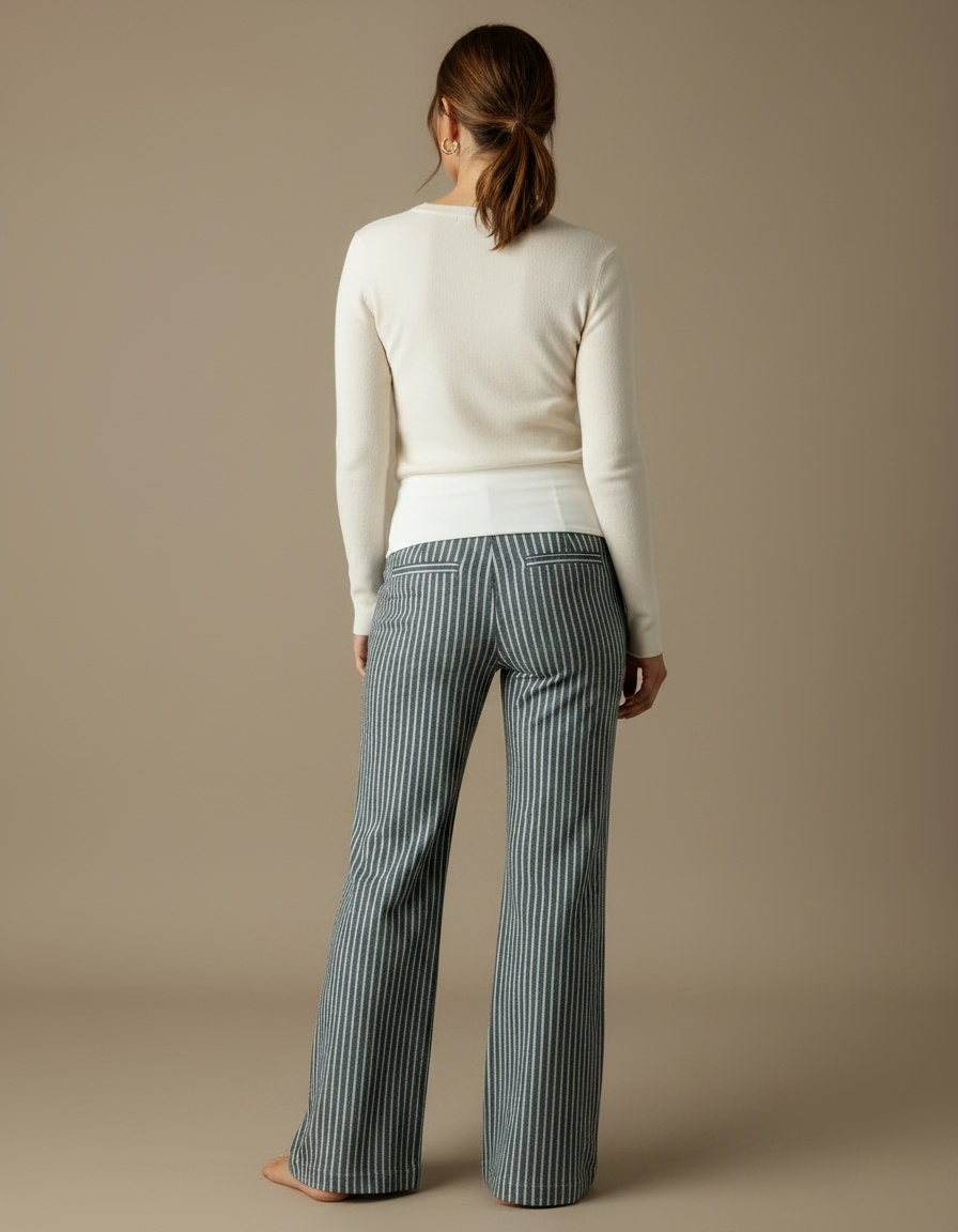 Pantalon Patte D'Éléphant Rayé Bleu Marine Confortable Décontracté - Maille - vue 2