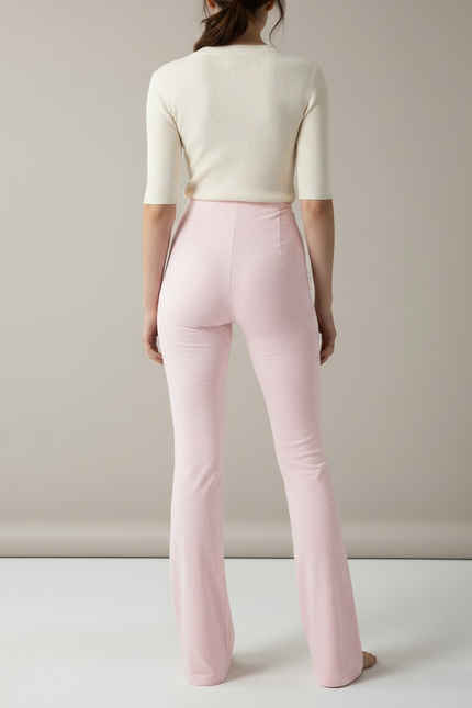 Pantalon Patte D'Éléphant Rose Cœur Évasé Taille Basse Confortable - Maille - vue 2