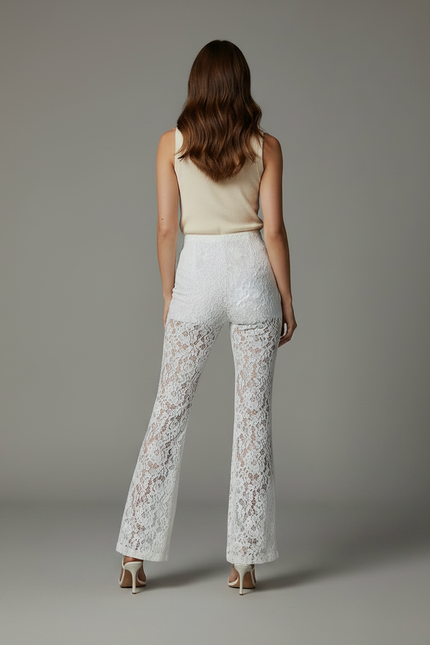 Pantalon Patte D'Éléphant Blanc Dentelle Transparente Évasé - Maille - vue 2