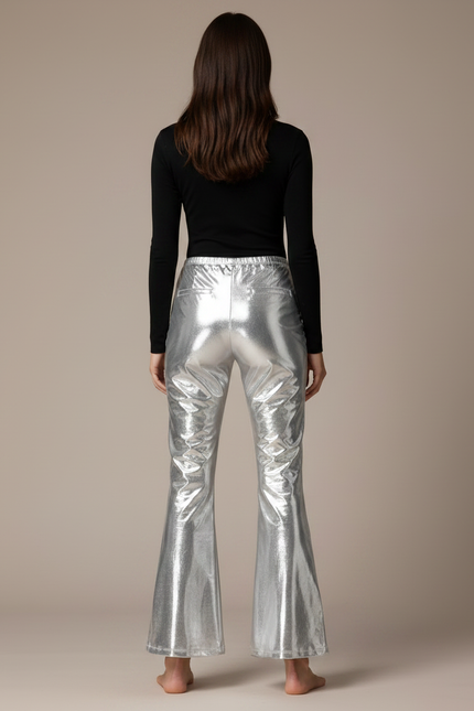 Pantalon Patte D'Éléphant Argenté Brillant Métallisé Évasé Disco - Polyester - vue 2