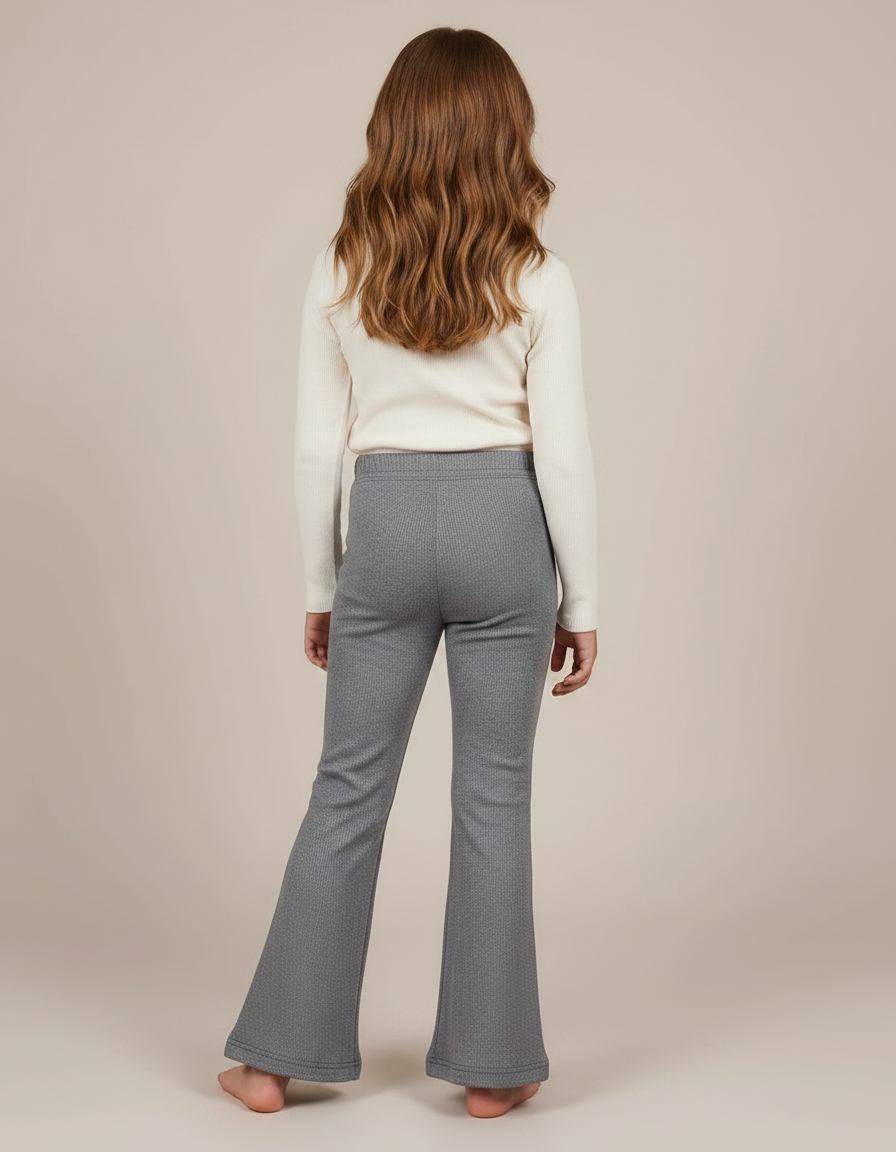 Pantalon Patte D'Éléphant Gris Côtelé Évasé Enfant - Maille - vue 2
