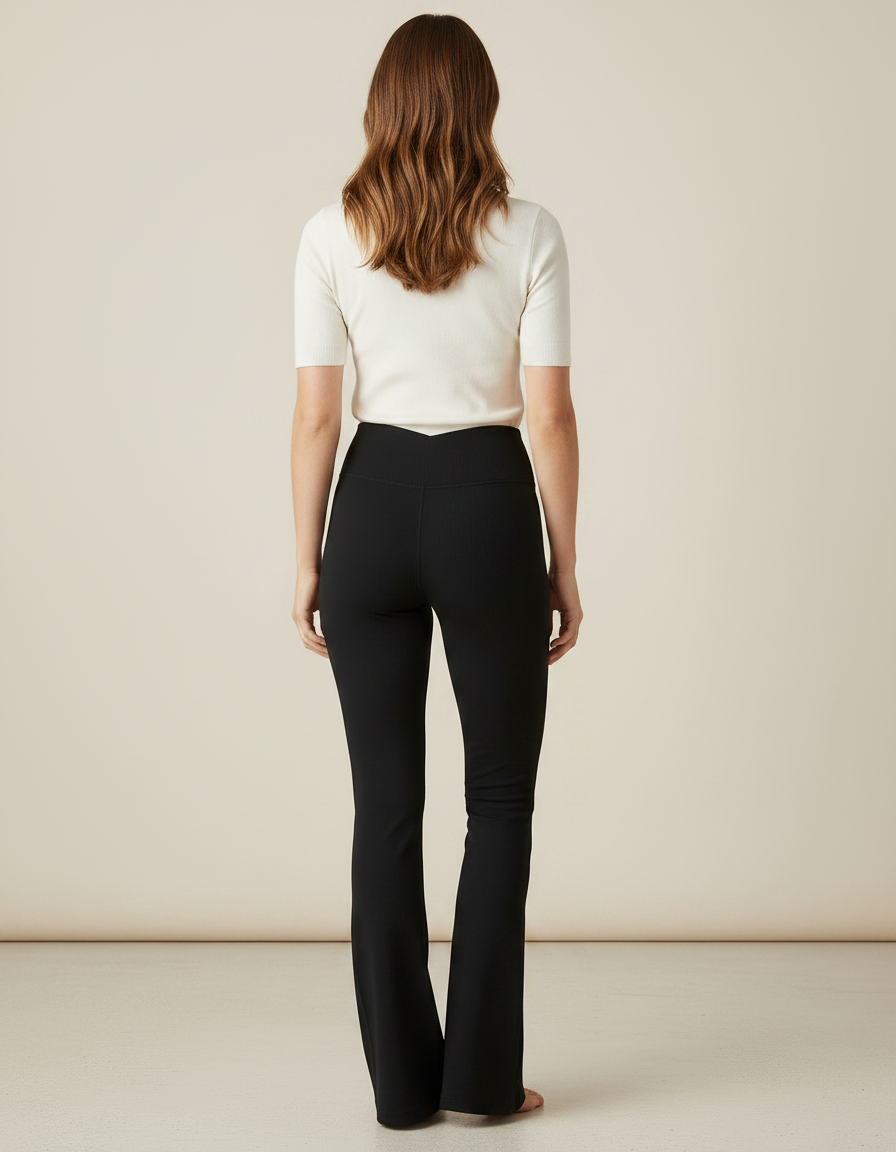 Pantalon Patte D'Éléphant Noir Côtelé Taille Haute Yoga - Maille - vue 2