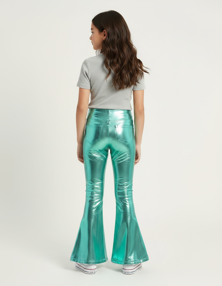 Pantalon Patte D'Éléphant Vert Métallique Brillant Évasé Enfant - Polyester - vue 2