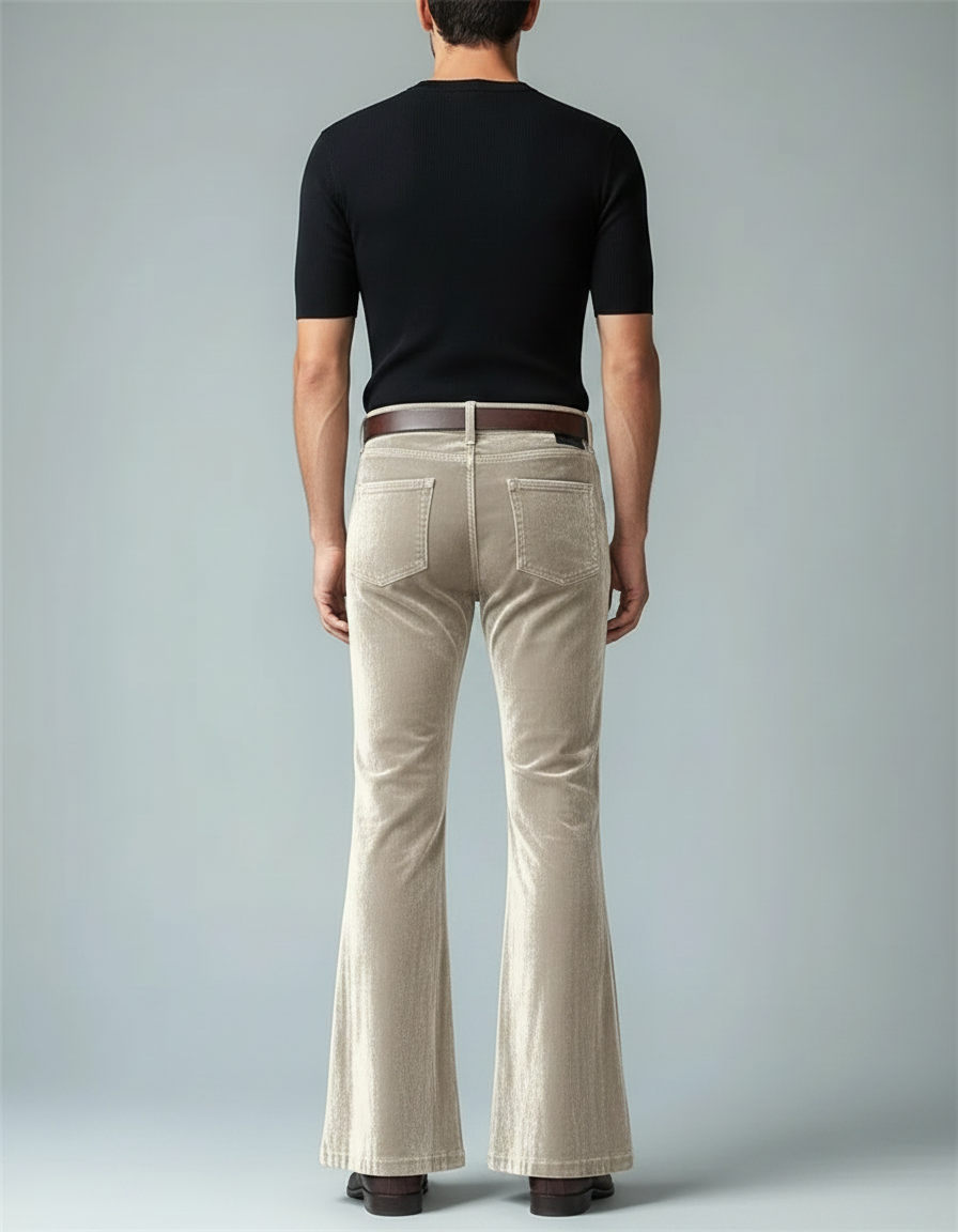 Pantalon Patte D'Éléphant Velours Beige Homme Décontracté - vue 2