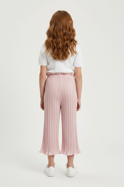 Pantalon Patte D'Éléphant Plissé Rose Enfant Taille Haute Fluide - Polyester - vue 2