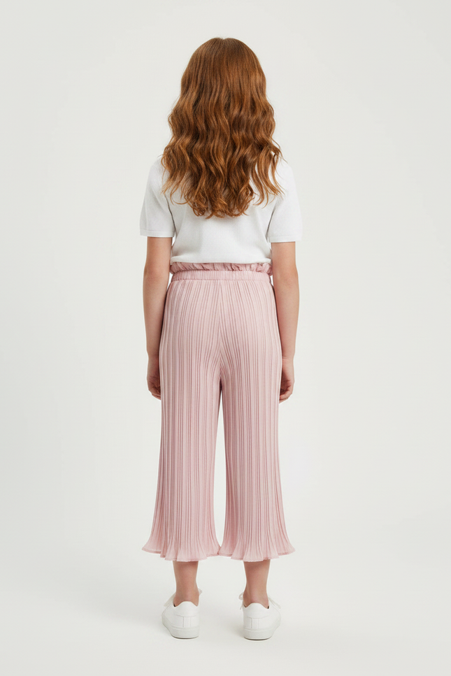 Pantalon Patte D'Éléphant Plissé Rose Enfant Taille Haute Fluide - Polyester - vue 2