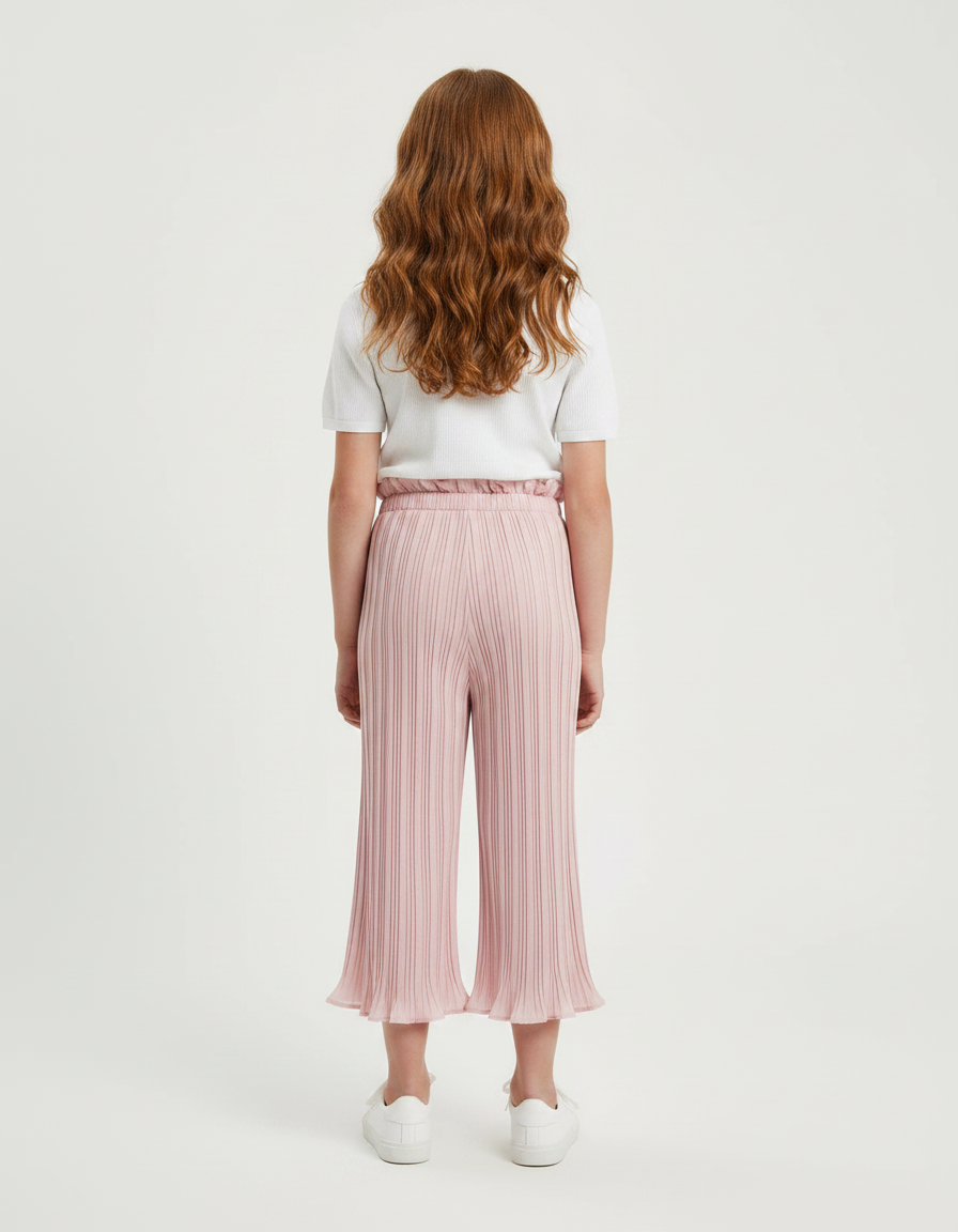 Pantalon Patte D'Éléphant Plissé Rose Enfant Taille Haute Fluide - Polyester - vue 2