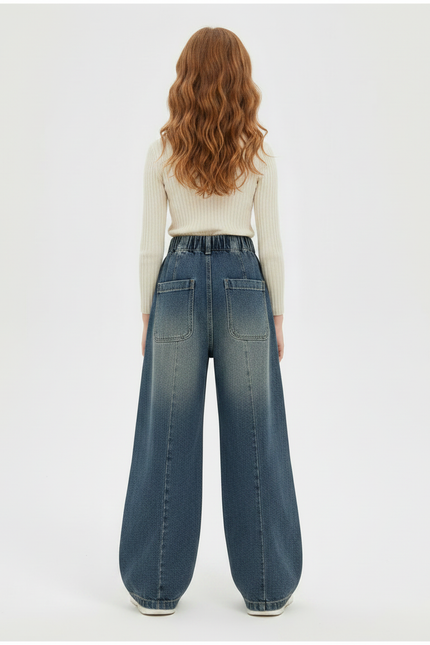 Pantalon Patte D'Éléphant Cargo Denim Large Enfant - Bleu Jean - vue 2