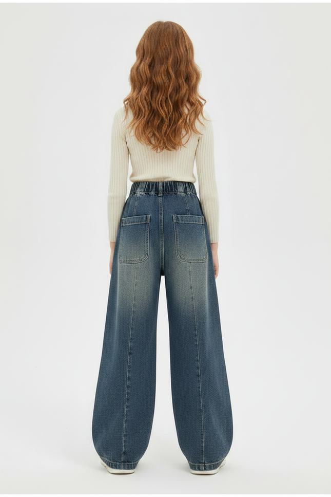 Pantalon Patte D'Éléphant Cargo Denim Large Enfant - Bleu Jean - vue 2