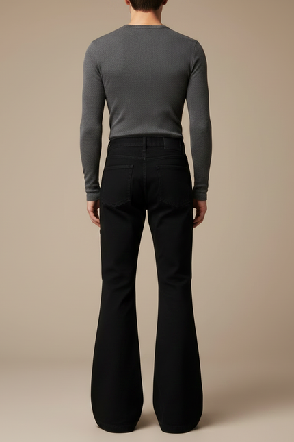 Pantalon Patte D'Éléphant Noir Cargo Évasé Ajusté Homme - Jean - vue 2