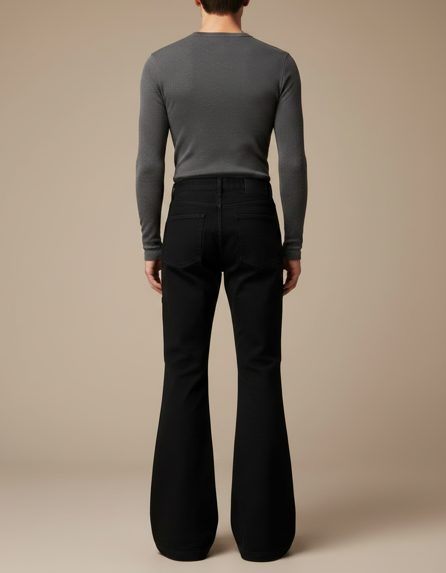 Pantalon Patte D'Éléphant Noir Cargo Évasé Ajusté Homme - Jean - vue 2