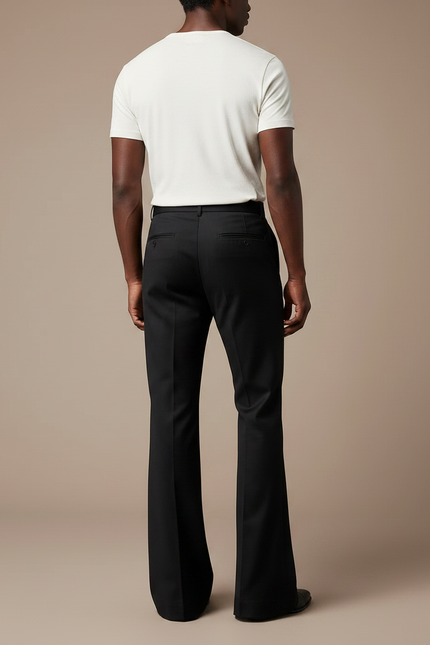 Pantalon Patte D'Éléphant Noir Homme Coupe Évasée Élégant - Gabardine - vue 2