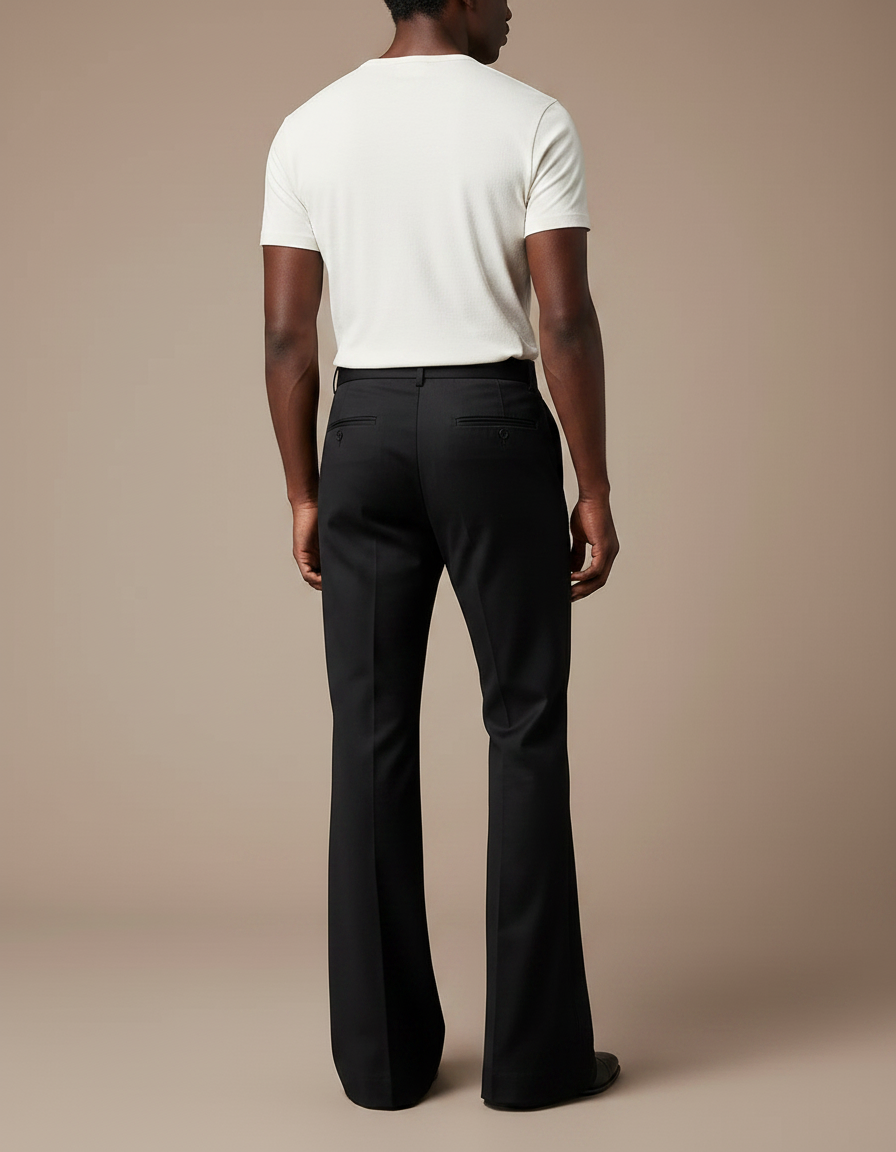 Pantalon Patte D'Éléphant Noir Homme Coupe Évasée Élégant - Gabardine - vue 2