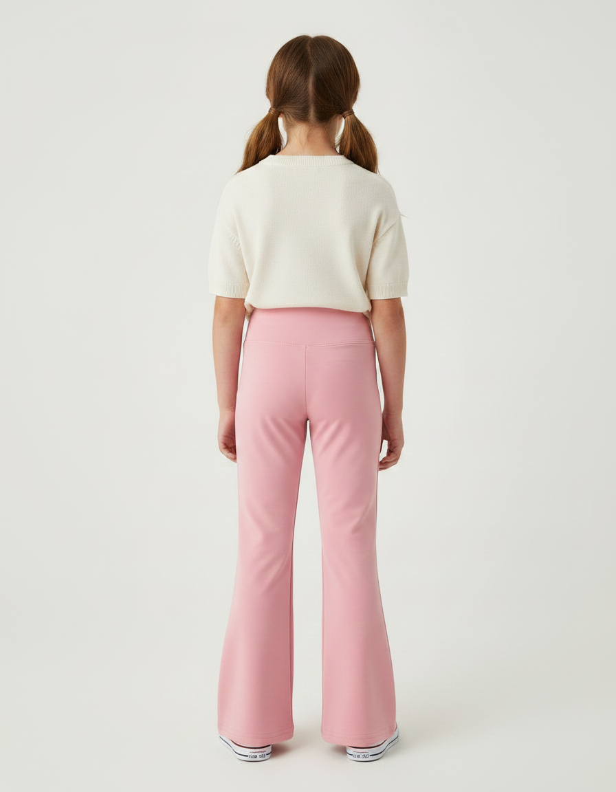 Pantalon Patte D'Éléphant Rose Taille Haute Élastique Fille - Maille - vue 2