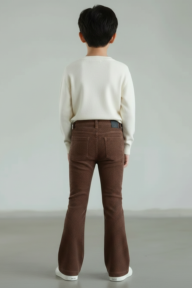 Pantalon Patte D'Éléphant Côtelé Marron Évasé Confortable Enfant - Cordé - vue 2