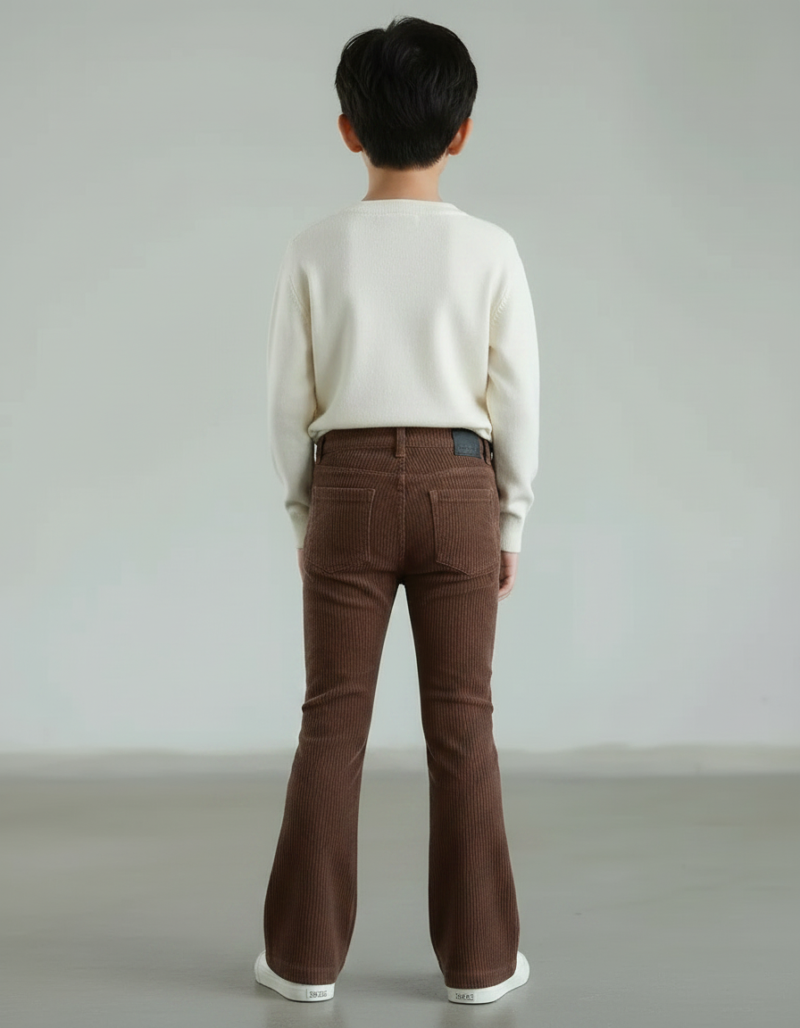 Pantalon Patte D'Éléphant Côtelé Marron Évasé Confortable Enfant - Cordé - vue 2