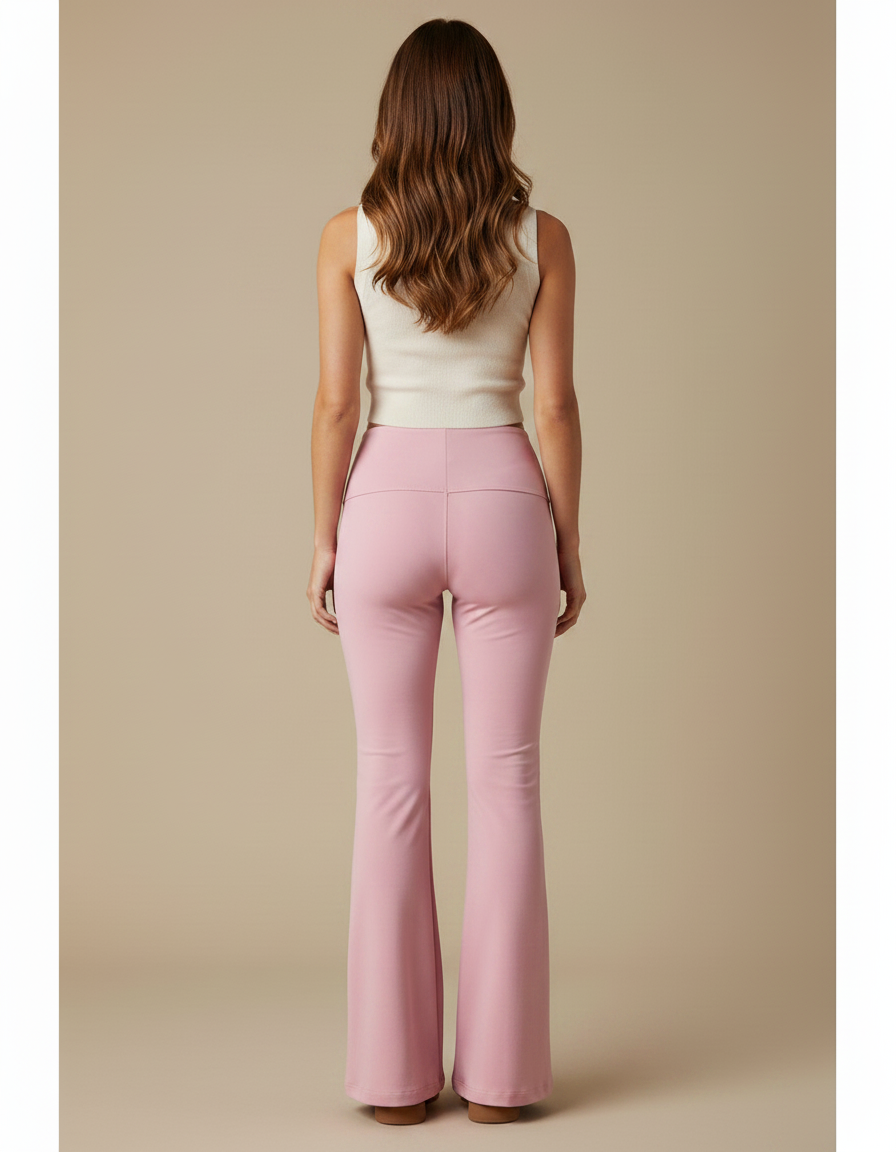 Pantalon Patte D'Éléphant Rose Fluide Taille Haute Confortable - Polyester - vue 2