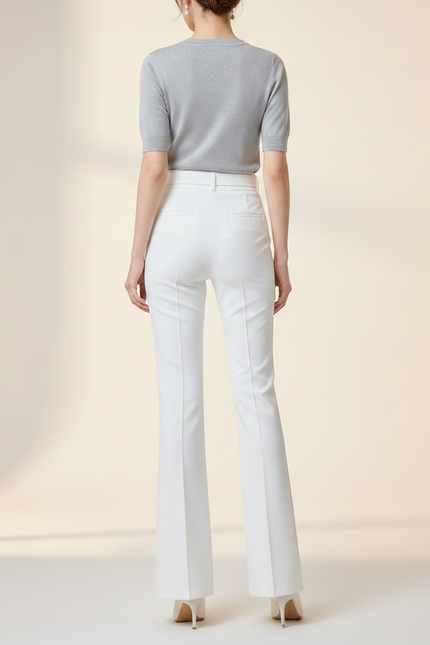 Pantalon Patte D'Éléphant Blanc Élégant Taille Haute Ceinturé - Polyester - vue 2