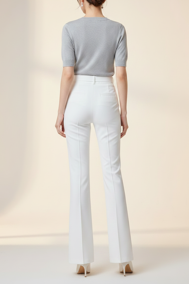 Pantalon Patte D'Éléphant Blanc Élégant Taille Haute Ceinturé - Polyester - vue 2