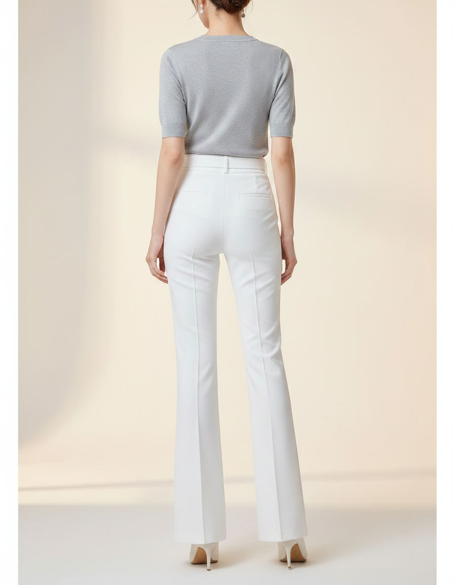 Pantalon Patte D'Éléphant Blanc Élégant Taille Haute Ceinturé - Polyester - vue 2