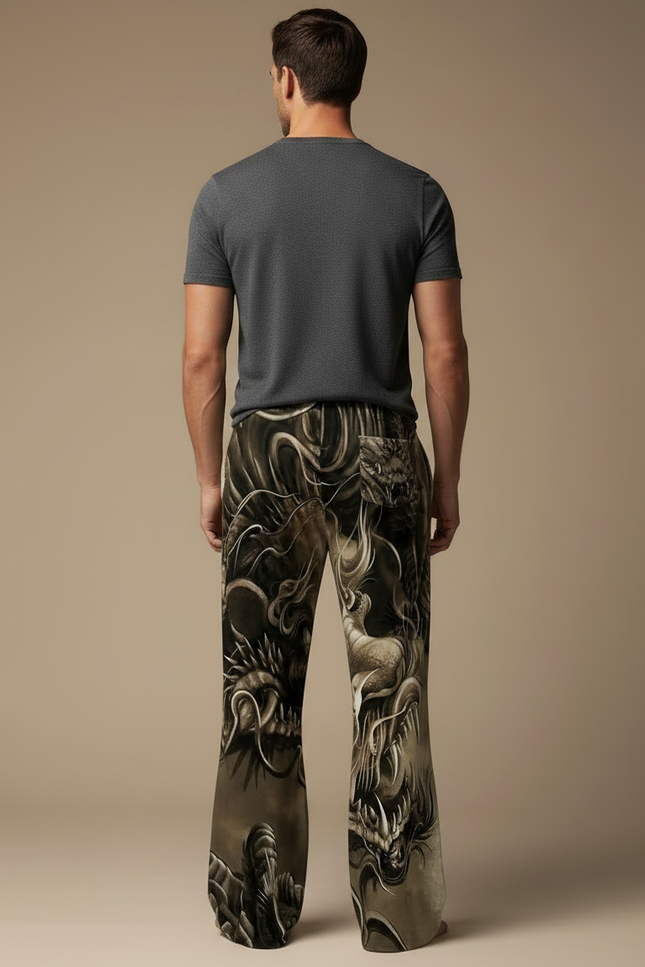 Pantalon Patte D'Éléphant Dragon Imprimé Vintage Confortable Homme - Polyester - vue 2