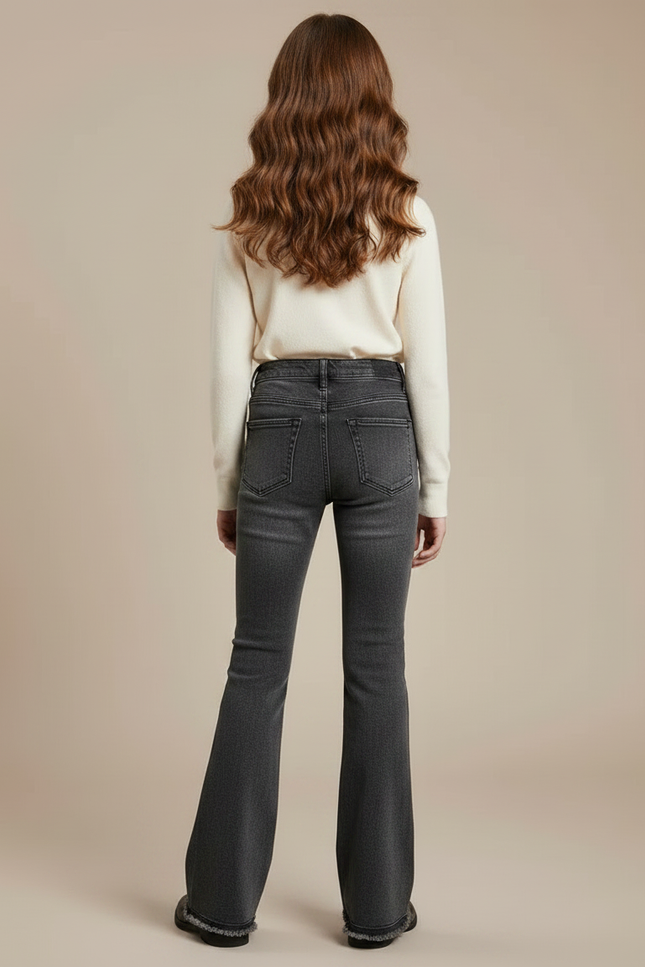 Pantalon Patte D'Éléphant Gris Taille Haute Évasé Enfant - Jean - vue 2