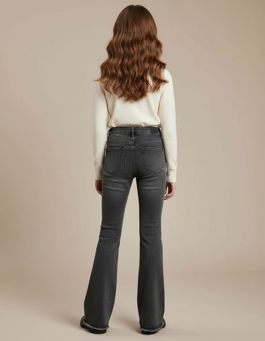 Pantalon Patte D'Éléphant Gris Taille Haute Évasé Enfant - Jean - vue 2