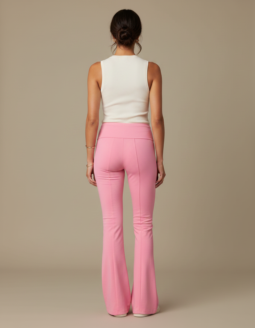 Pantalon Patte D'Éléphant Rose Taille Haute Évasé Confortable - Polyester - vue 2