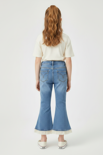 Pantalon Patte D'Éléphant Denim Bleu, Dentelle, Nœuds, Fille - Jean - vue 2