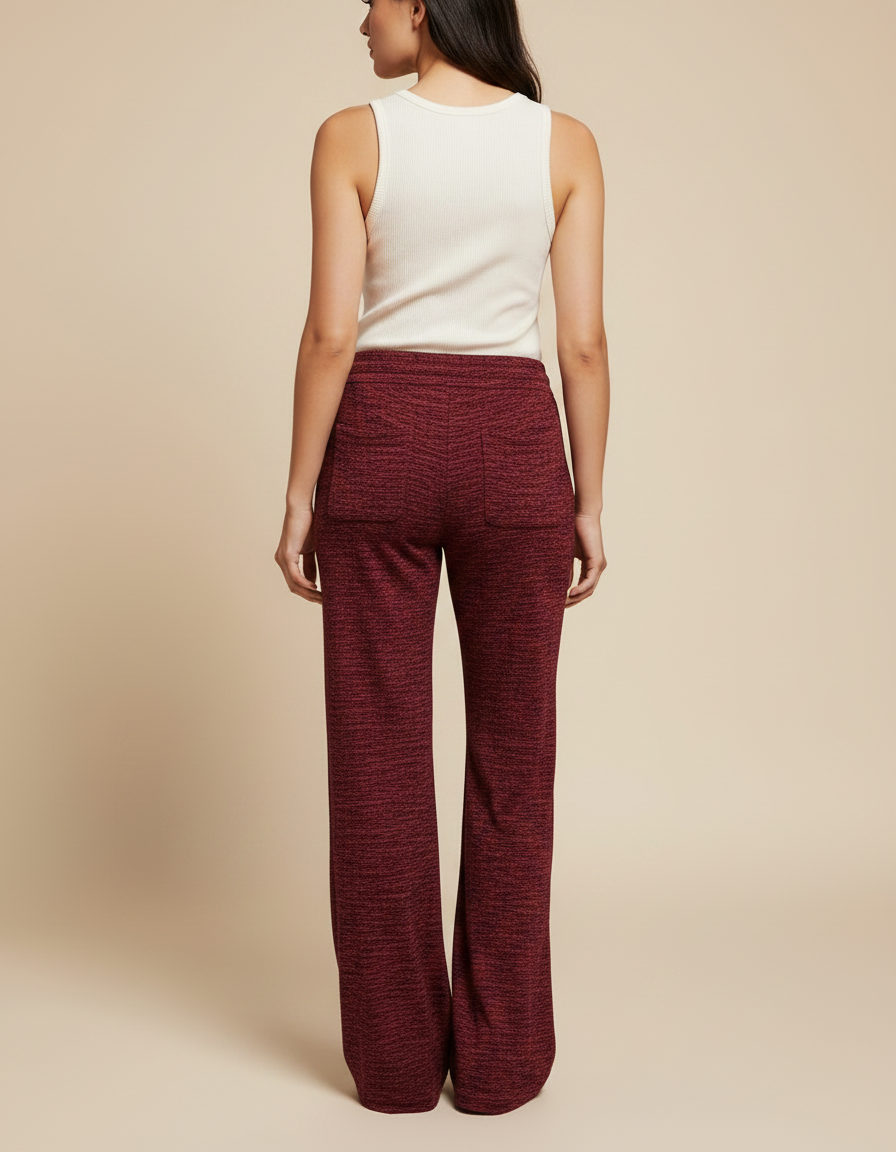 Pantalon Patte D'Éléphant Rouge Chiné Ample Décontracté Cordon - Molleton - vue 2