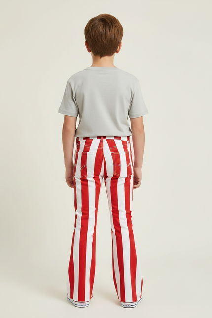 Pantalon Patte D'Éléphant Rayé Rouge Blanc Évasé Enfant - Multicolore Jean - vue 2