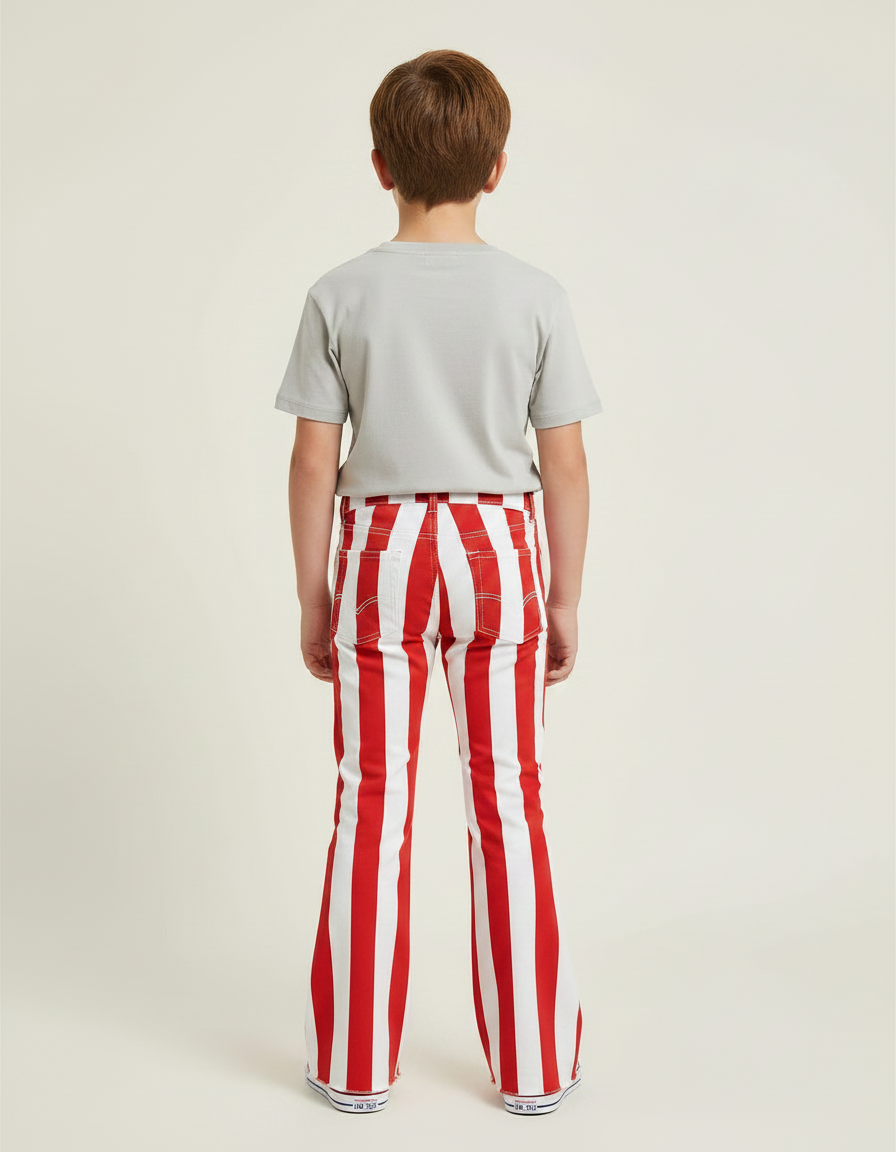 Pantalon Patte D'Éléphant Rayé Rouge Blanc Évasé Enfant - Multicolore Jean - vue 2