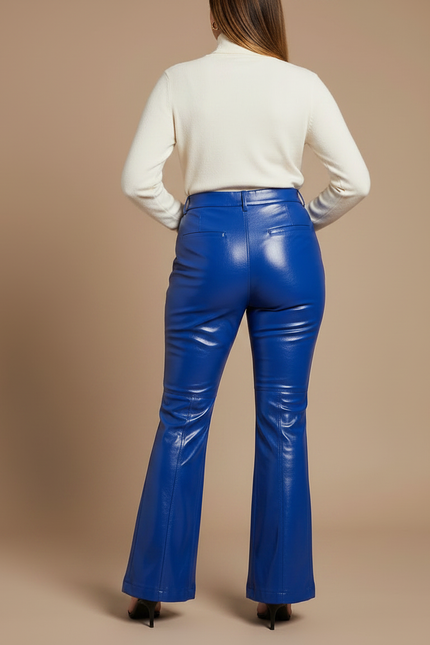 Pantalon Patte D'Éléphant Bleu Brillant Similicuir Taille Haute - Simili cuir - vue 2